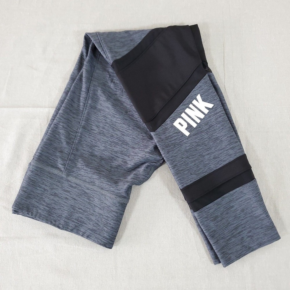Victoria Secret Pink Yoga Gym Pants Lounge Pants 170/68A Small Black Gray Mesh